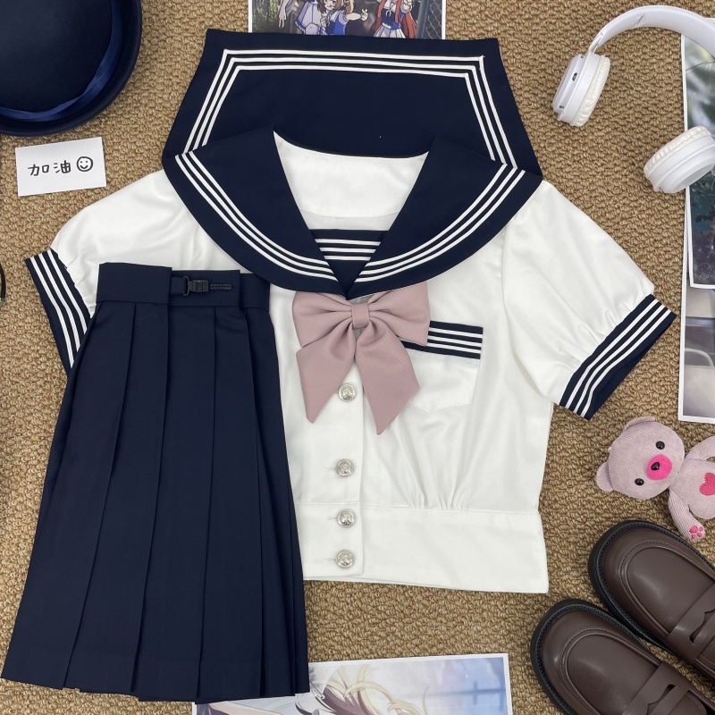 淡いピンクリボン　ホワイトシャツ　清楚リボンセーラー服セット