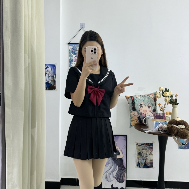 赤リボン×ブラック 艶やかリボン制服セット