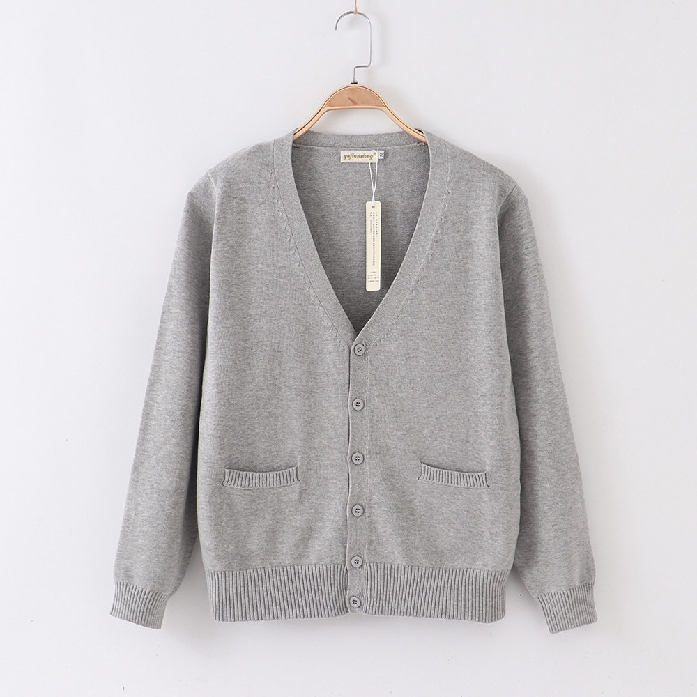 セーラー襟付きニットカーディガン水玉リボン制服風