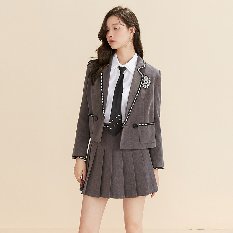 上品パール装飾テーラードジャケット学生風制服　4点セット