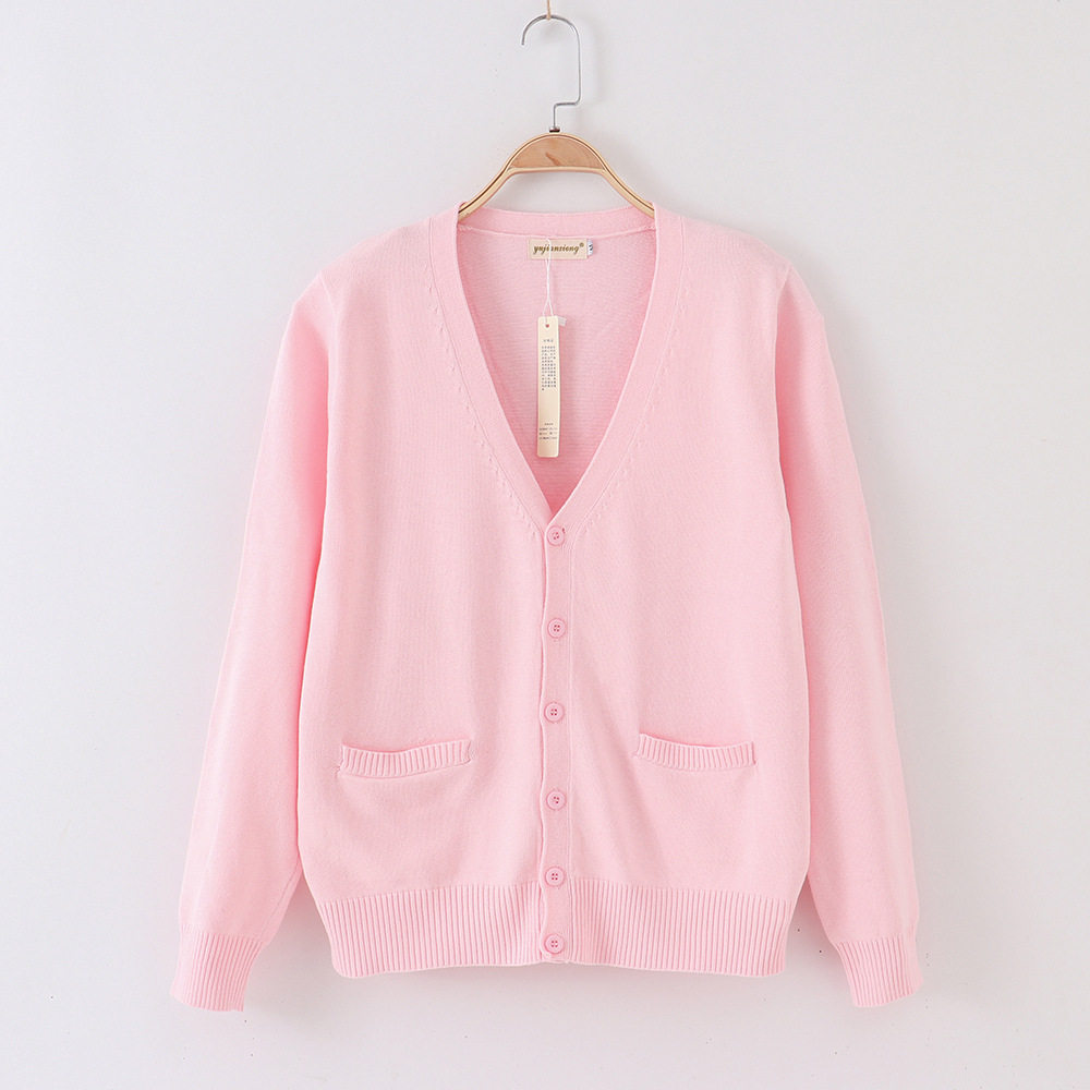 セーラー襟付きニットカーディガン水玉リボン制服風