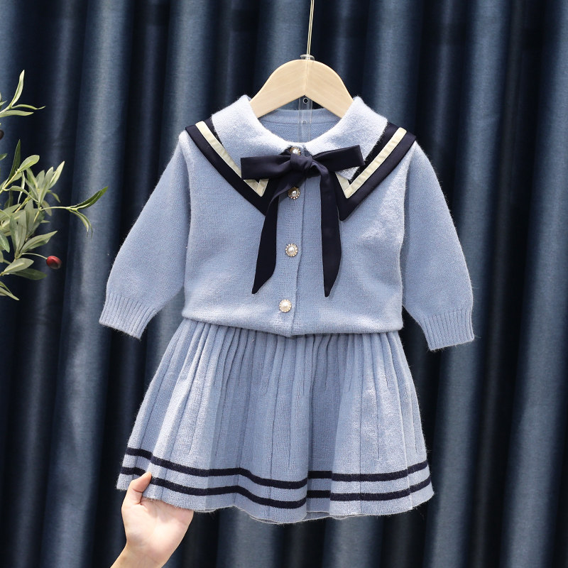 【kids】 清楚系セーラーカーディガンとプリーツスカートのセットアップ
