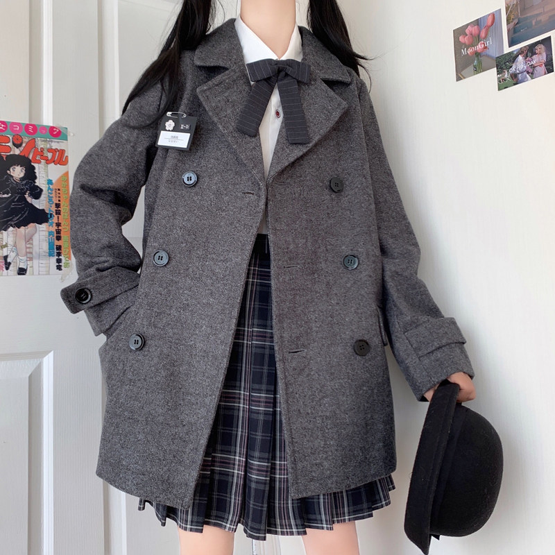 制服セット ダブルボタンコート×チェック柄スカートセット