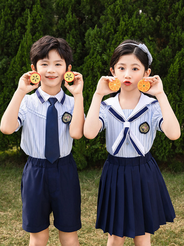 【Kids】ネイビー×ライトブルーシャツ ストライプ学園セット