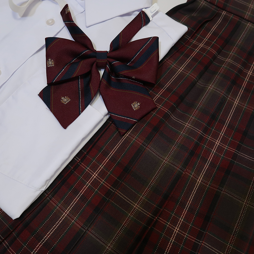 学園風　赤チェック柄プリーツスカート制服セット