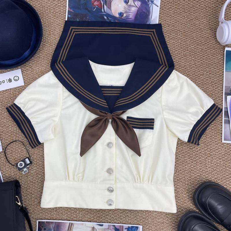 レトロ　ブラウンライン＆リボン  セーラー制服セット