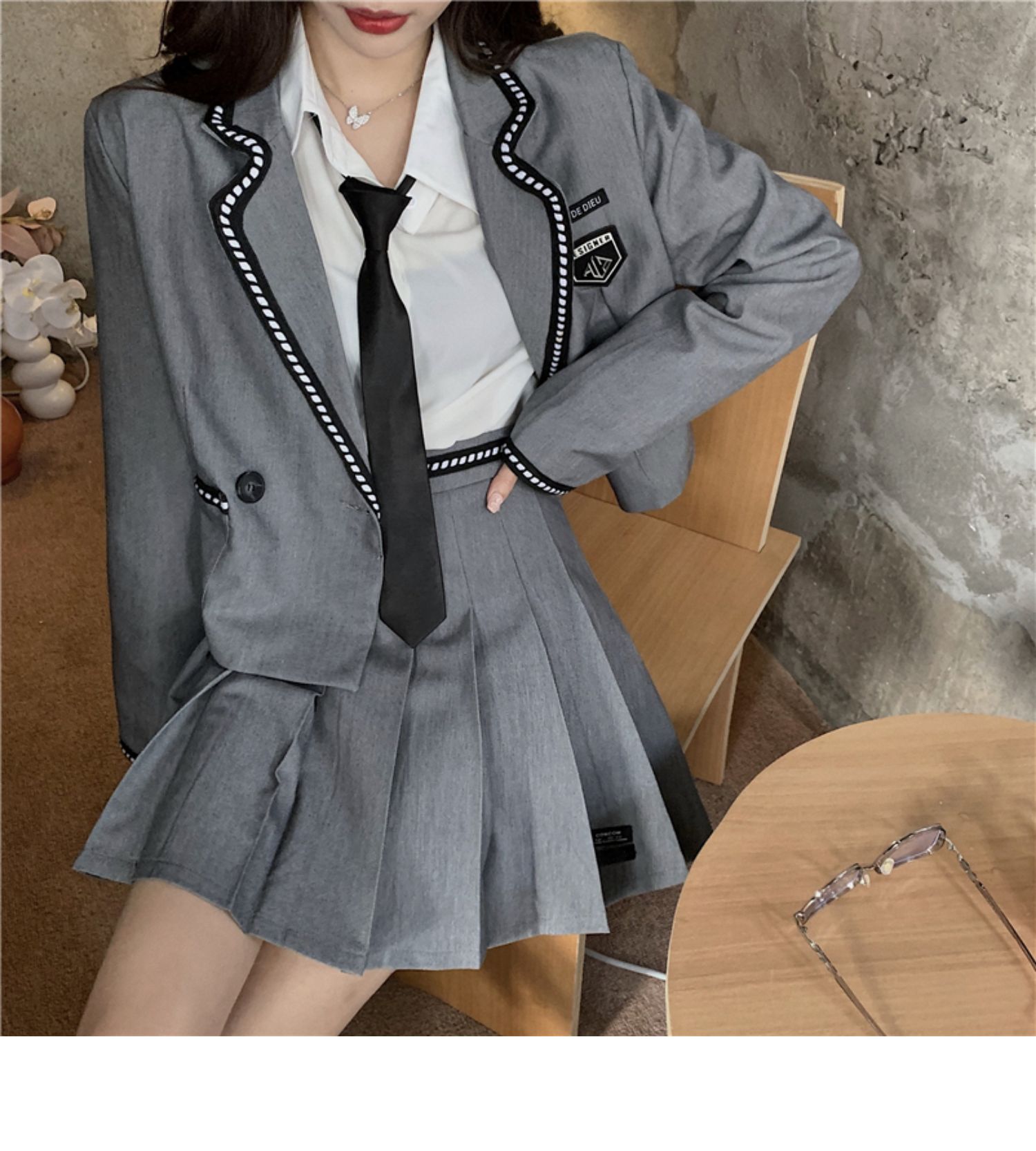 制服コスプレ 学園風ブレザージャケット＆プリーツスカート三点セット