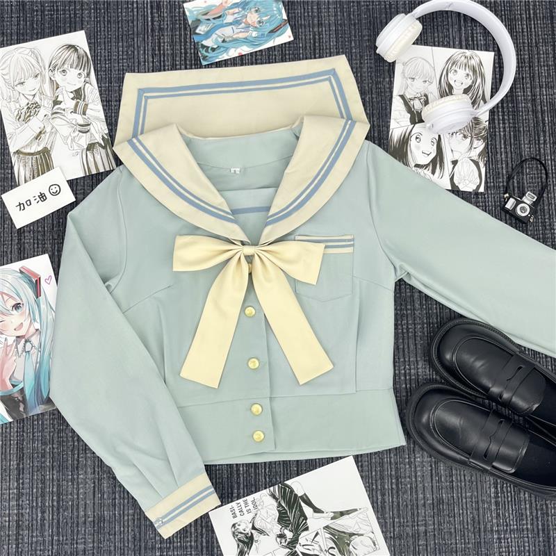 制服コスプレ　水色＆クリーム色　 半袖／長袖　セーラー服セット