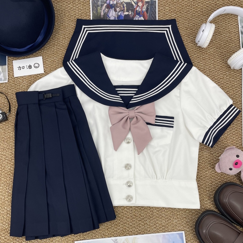 淡いピンクリボン　ホワイトシャツ　清楚リボンセーラー服セット