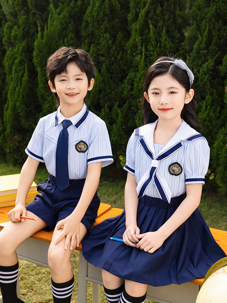 【Kids】ネイビー×ライトブルーシャツ ストライプ学園セット