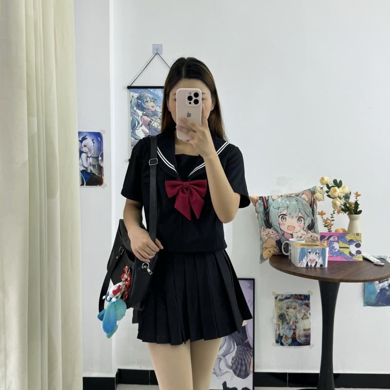 赤リボン×ブラック 艶やかリボン制服セット