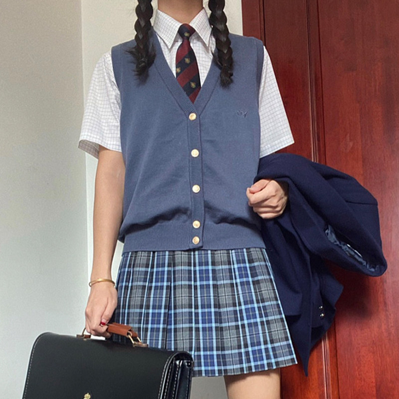 チェック柄プリーツスカート付きスクールベスト制服セット