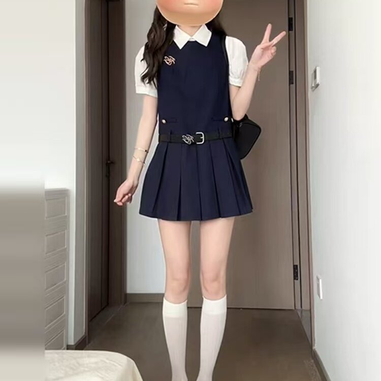 ミニジャンパースカート ベルト付きワンピ風 制服セットアップ