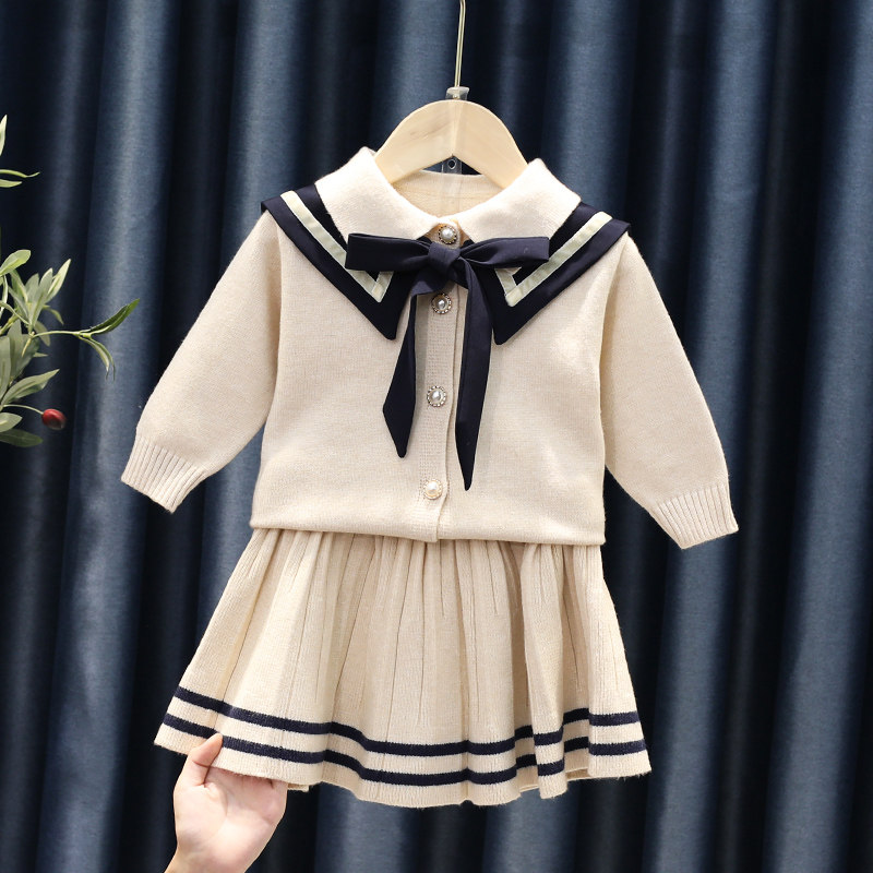 【kids】 清楚系セーラーカーディガンとプリーツスカートのセットアップ