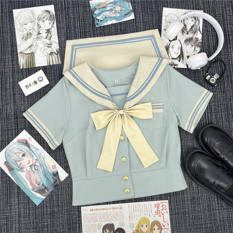 制服コスプレ　水色＆クリーム色　 半袖／長袖　セーラー服セット