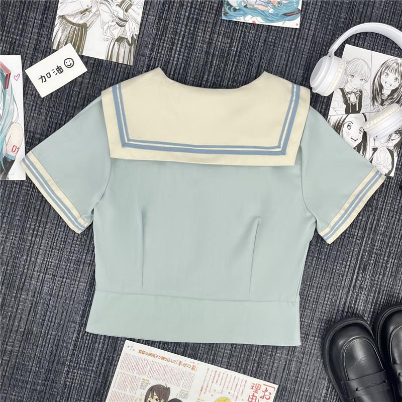 制服コスプレ　水色＆クリーム色　 半袖／長袖　セーラー服セット