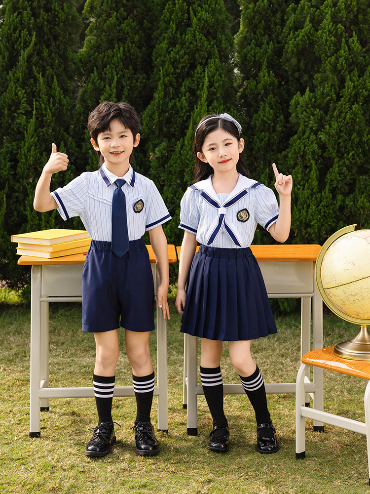 【Kids】ネイビー×ライトブルーシャツ ストライプ学園セット