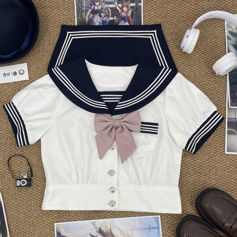 淡いピンクリボン　ホワイトシャツ　清楚リボンセーラー服セット