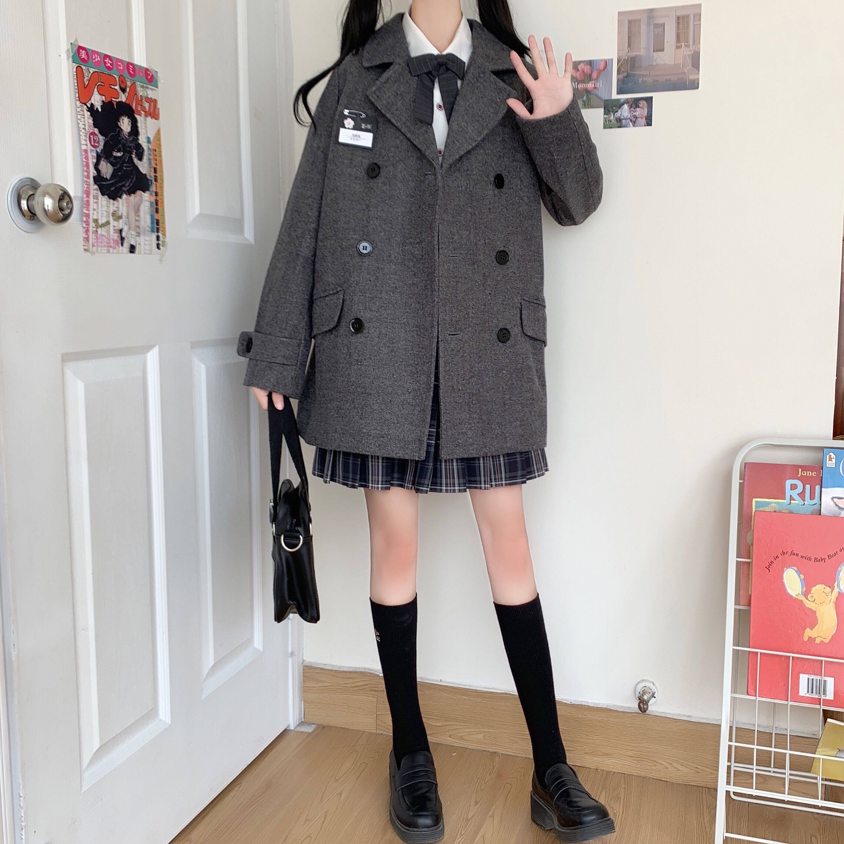 制服セット ダブルボタンコート×チェック柄スカートセット