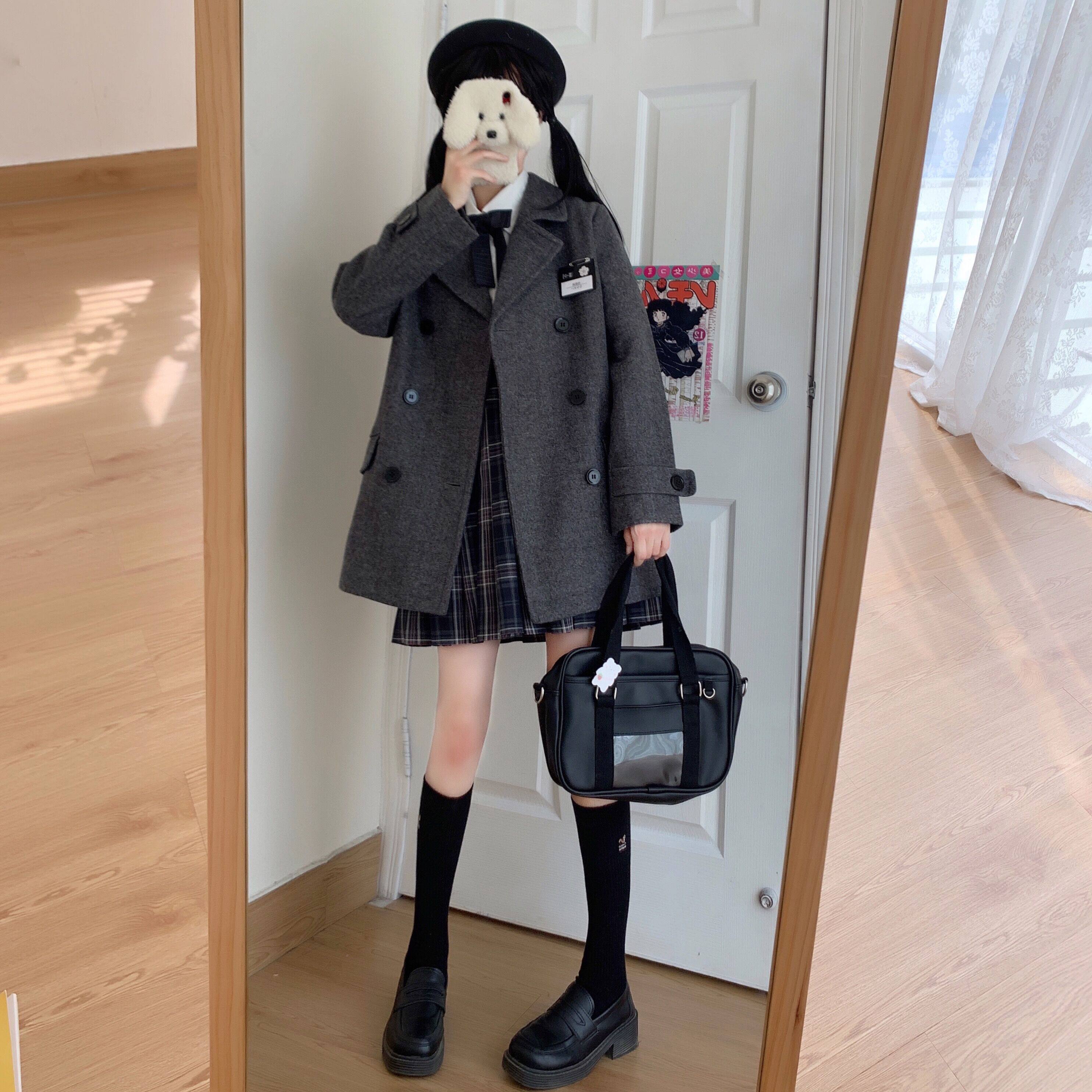 制服セット ダブルボタンコート×チェック柄スカートセット