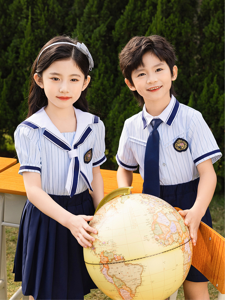 【Kids】ネイビー×ライトブルーシャツ ストライプ学園セット