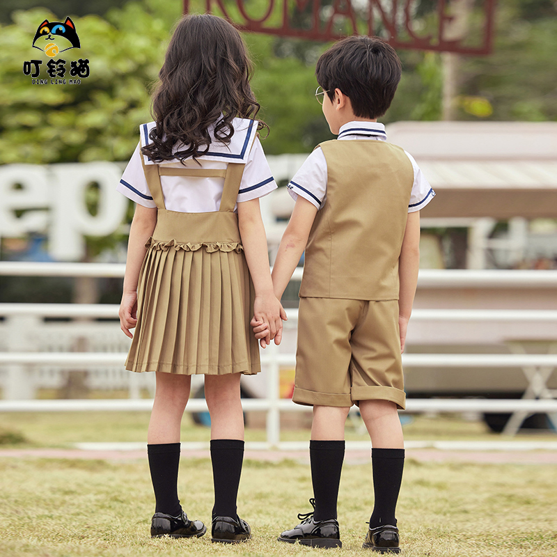 【Kids】ベージュ/ブラウン　学園風ツーピース制服セット