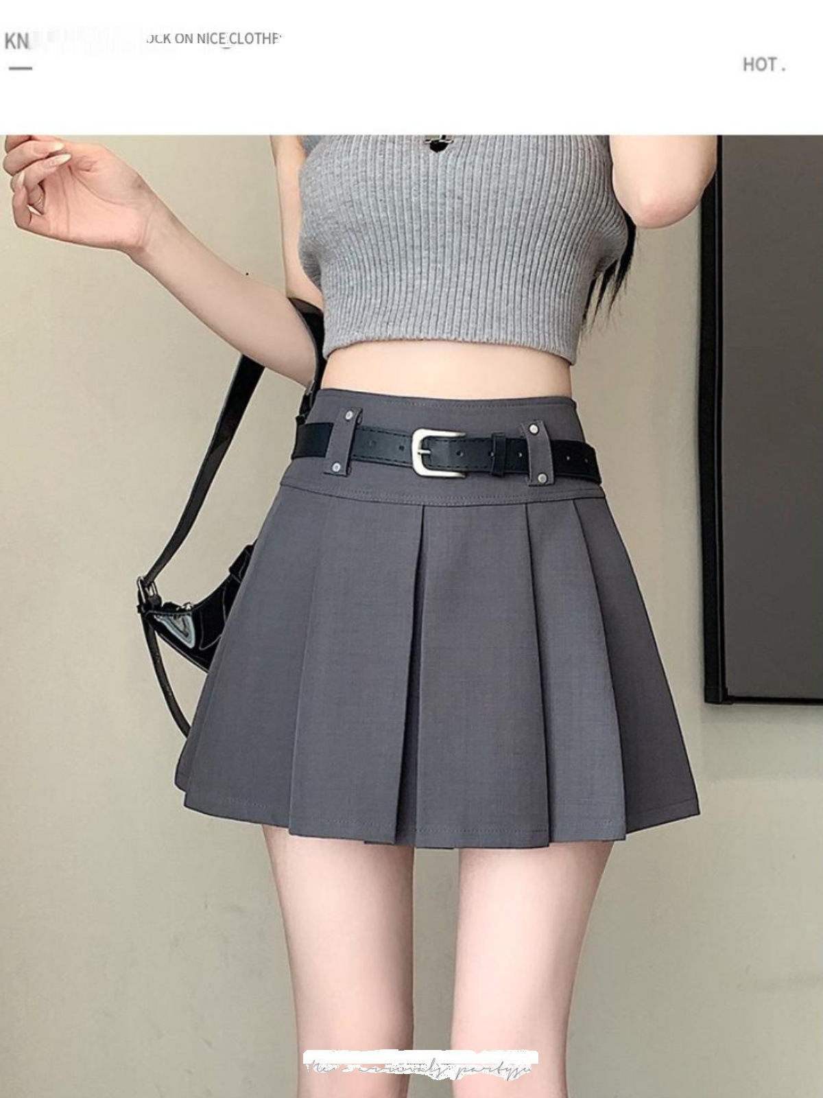 制服スカート ベルト付きボックスプリーツスカート