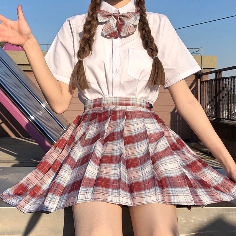 制服スカート 格子柄ハイウエストプリーツスカート