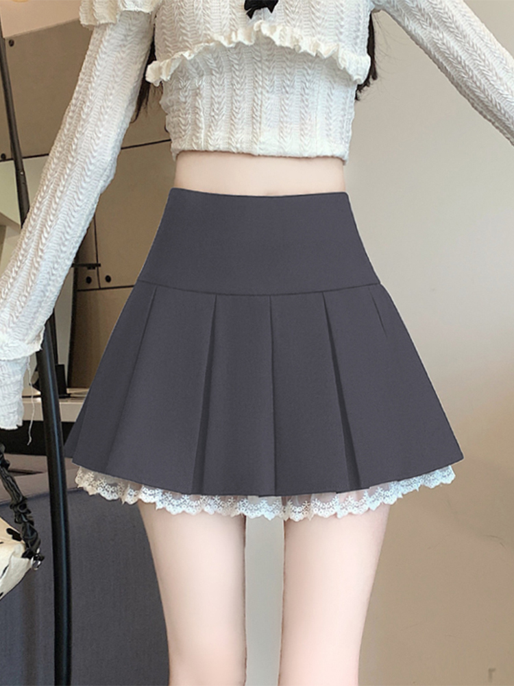 制服スカート 制服スカート レース縁取りプリーツミニスカート