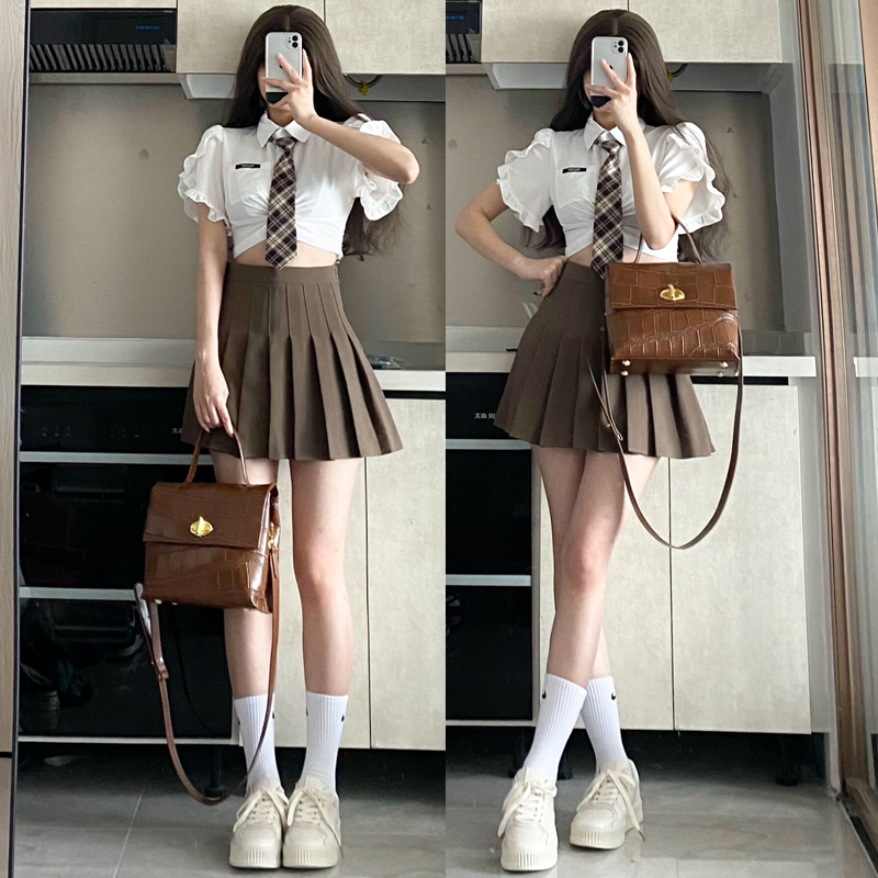 ミドル丈プリーツ制服スカート