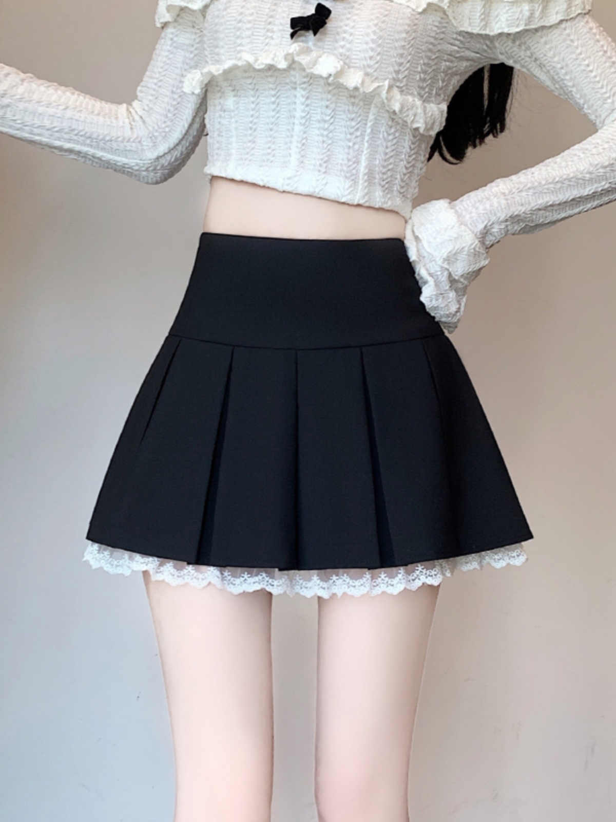 制服スカート 制服スカート レース縁取りプリーツミニスカート