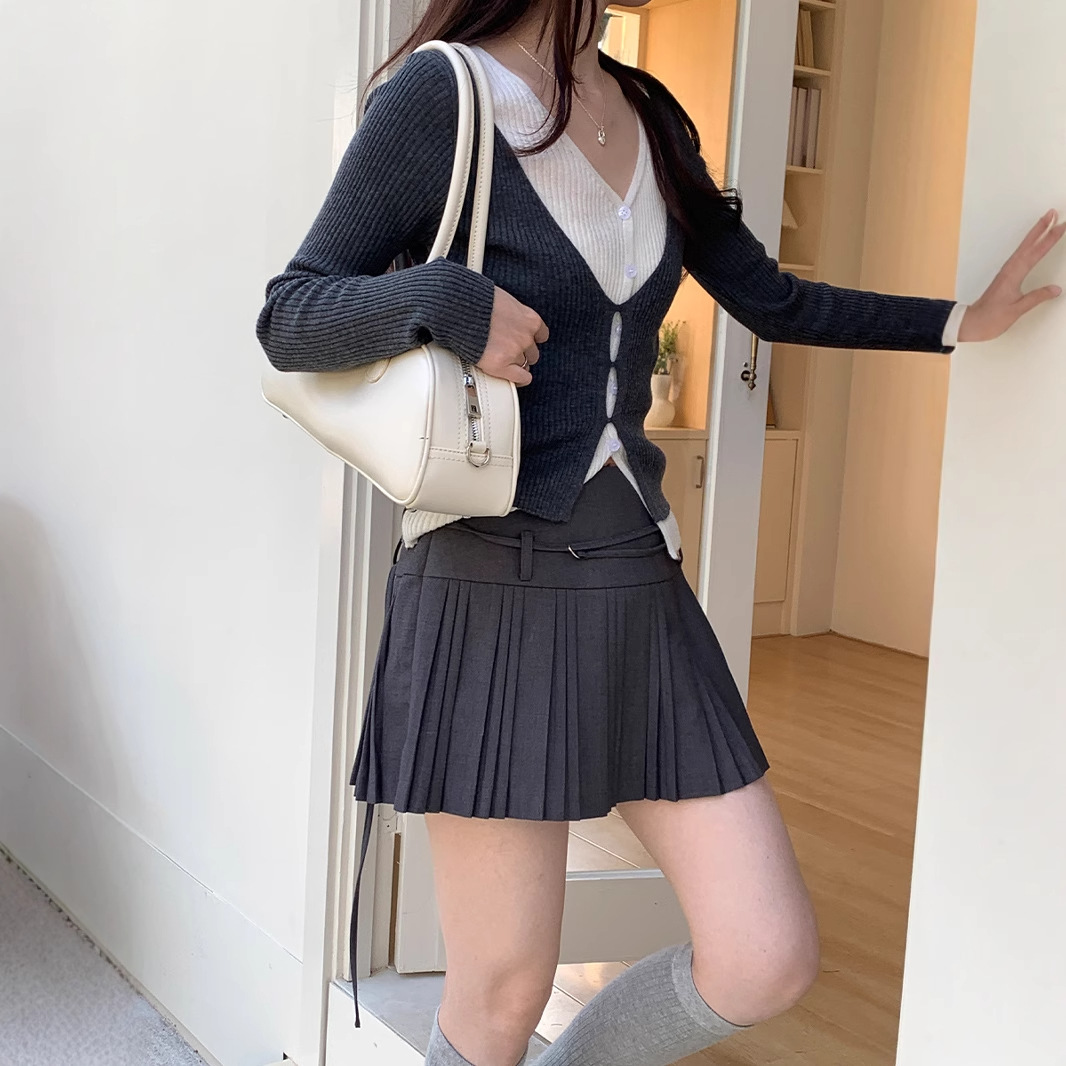ハイウエストプリーツ制服スカート