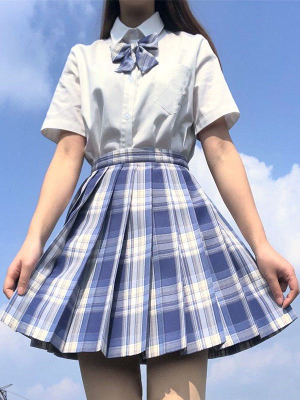 制服スカート 格子柄ハイウエストプリーツスカート