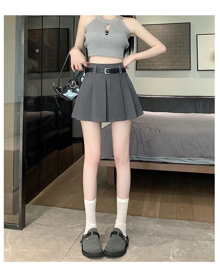 制服スカート ベルト付きボックスプリーツスカート