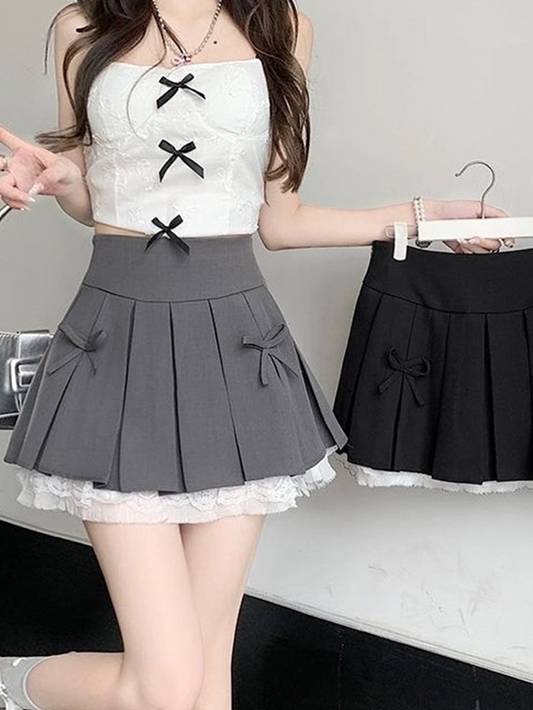 制服スカート レース付きリボンプリーツスカート