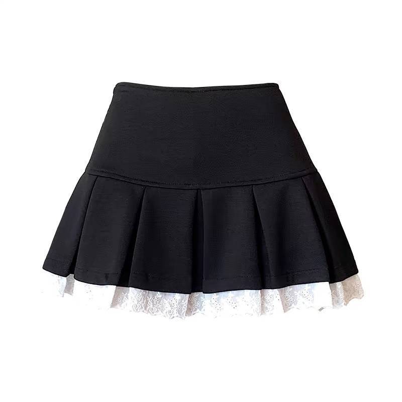 制服スカート 制服スカート レース裾飾りプリーツスカート