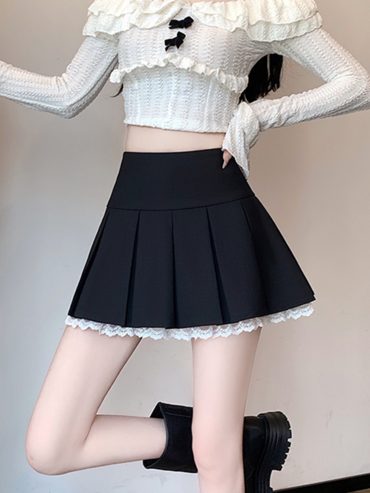 制服スカート 制服スカート レース縁取りプリーツミニスカート