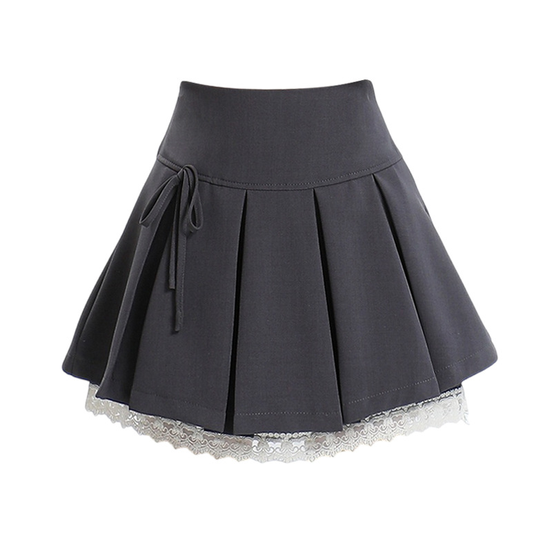 制服スカート 制服スカート レース裾飾り高腰プリーツスカート