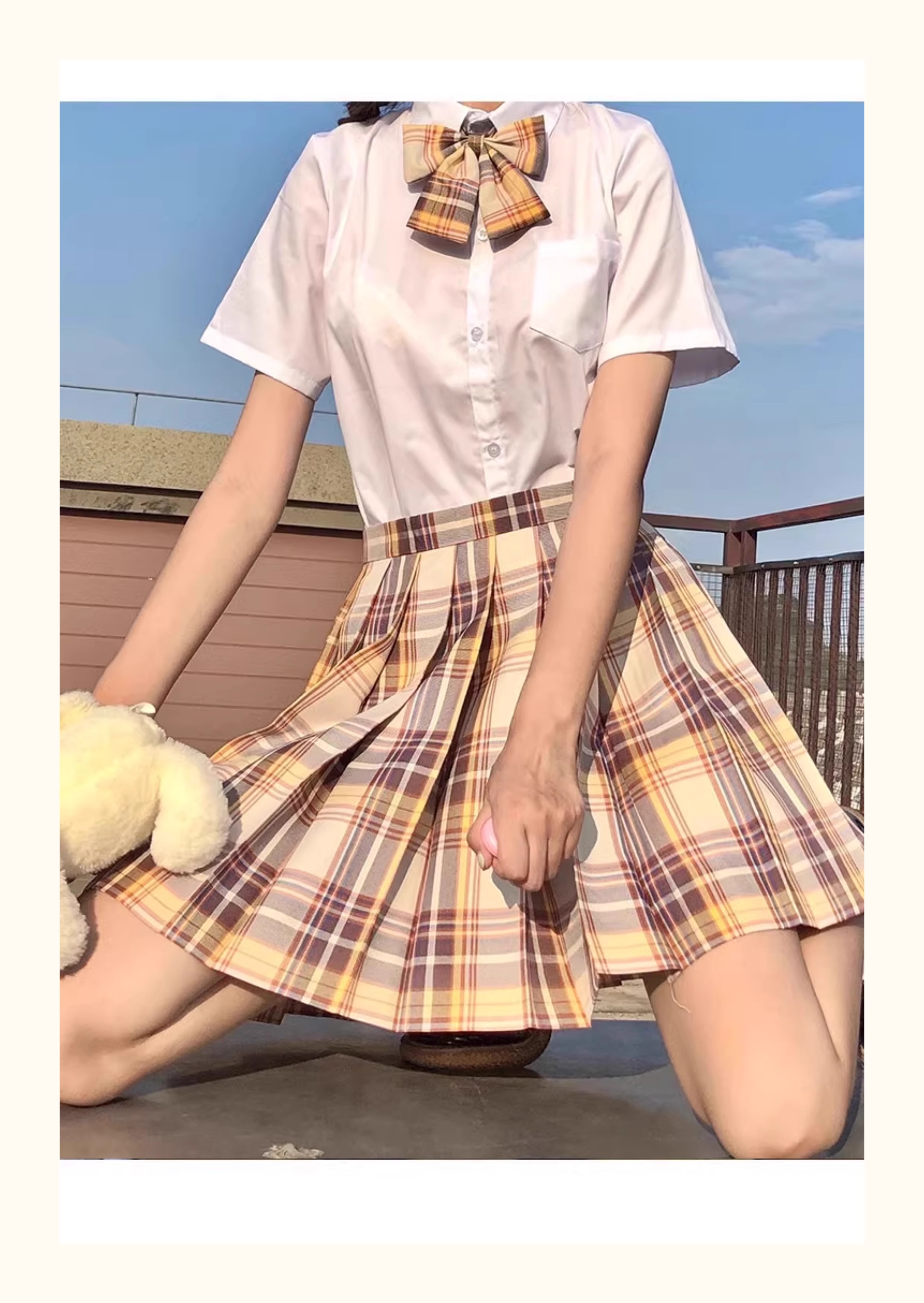 制服スカート 格子柄ハイウエストプリーツスカート