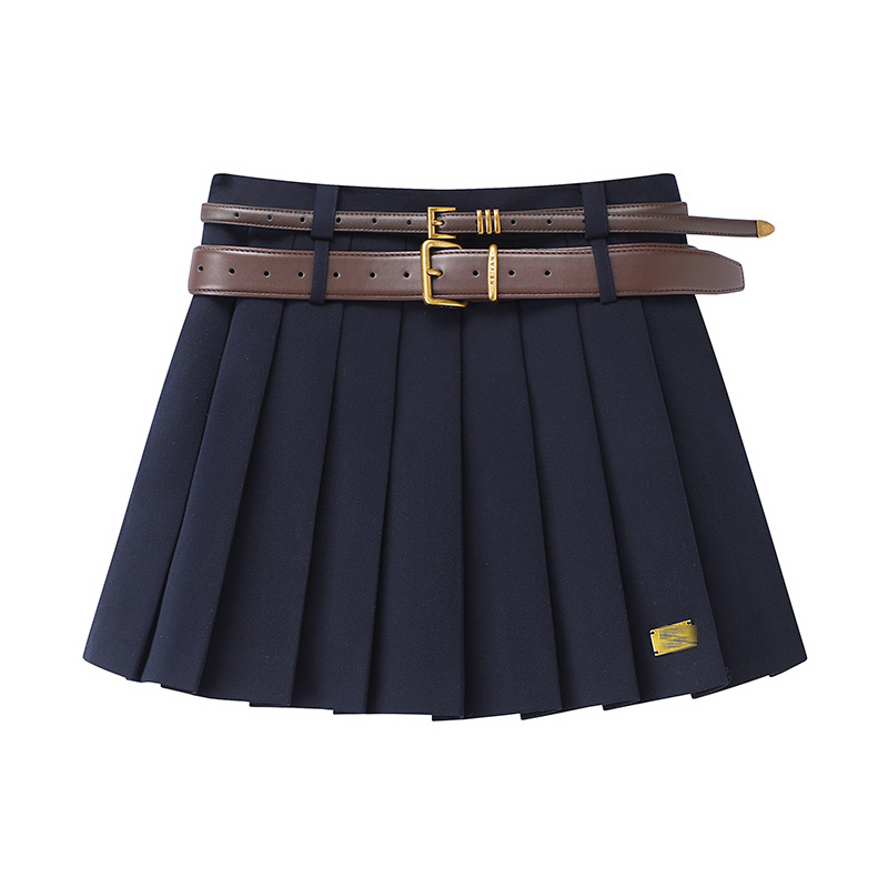 制服スカート プレーテッド巻きスカート ダブルベルト