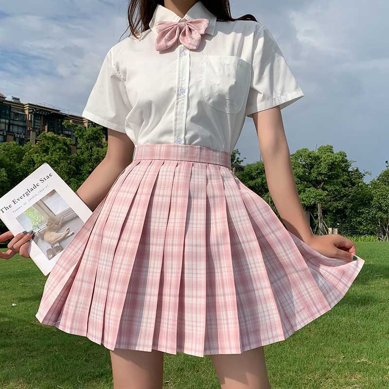 制服スカート 格子柄ハイウエストプリーツスカート