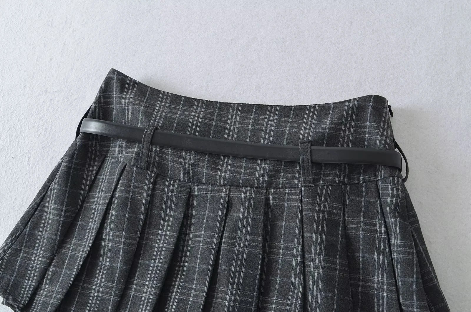 制服スカート 格子柄細プリーツベルト付きスカート