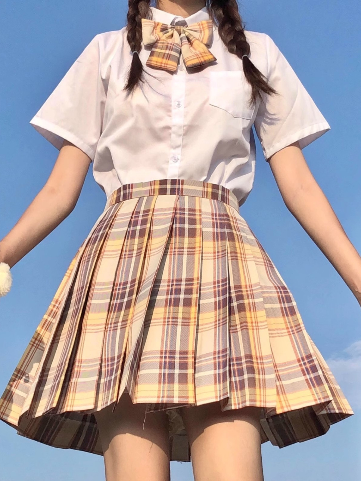 制服スカート 格子柄ハイウエストプリーツスカート