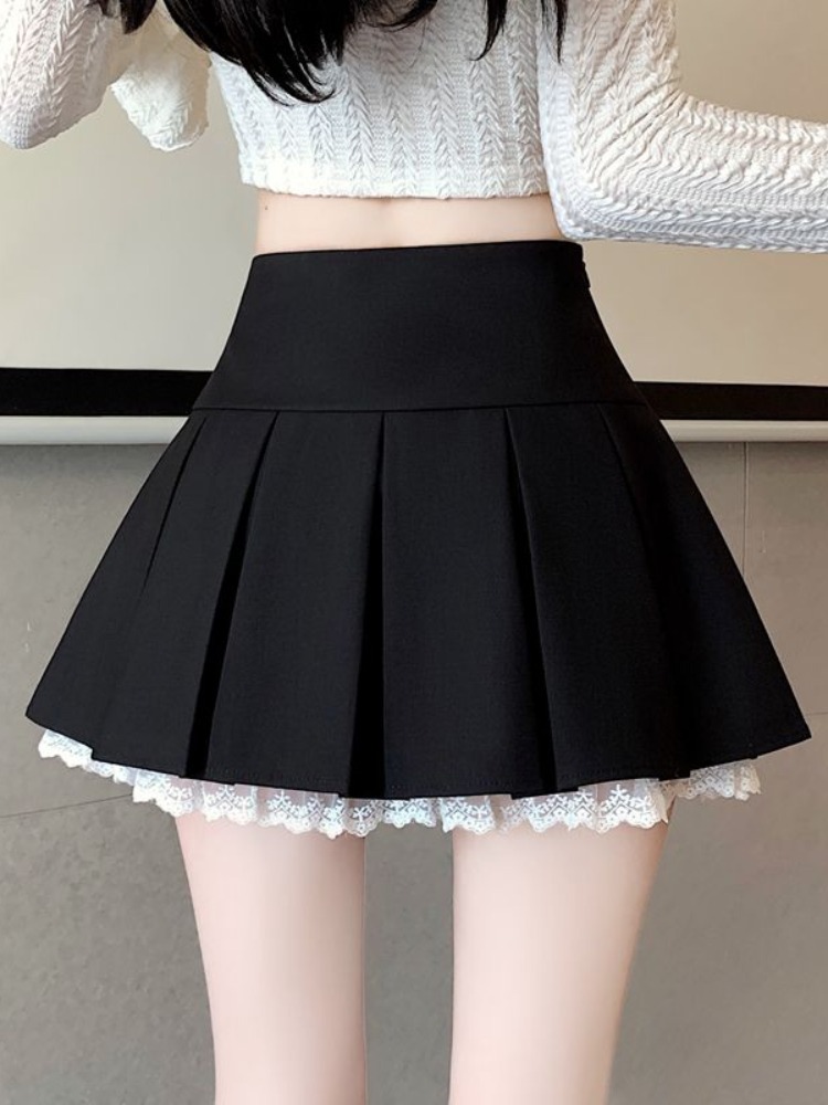 制服スカート 制服スカート レース裾飾り箱プリーツスカート