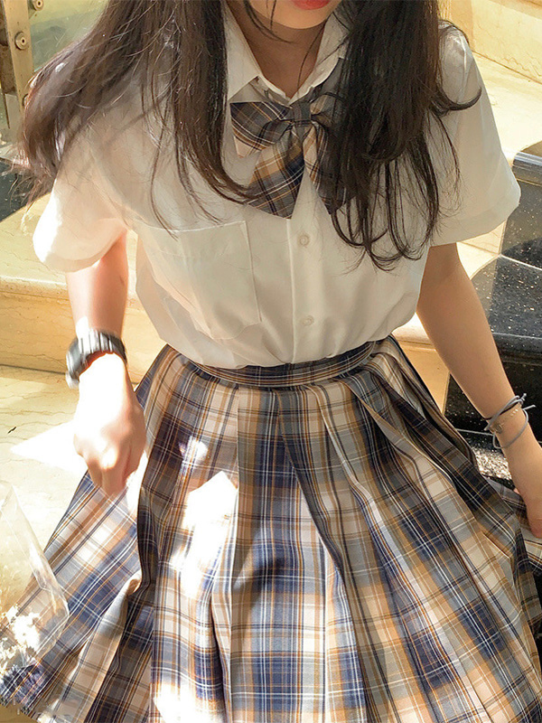 制服スカート 格子柄ハイウエストプリーツスカート