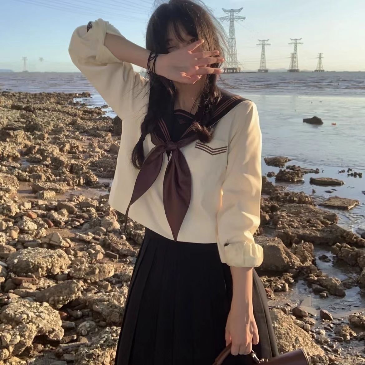 制服スカート 制服スカート レトロリボン セーラー服上下セット