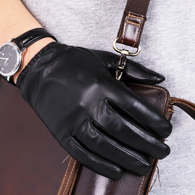 黒ファッション 本革レザー手袋 シープスキン防寒グローブ