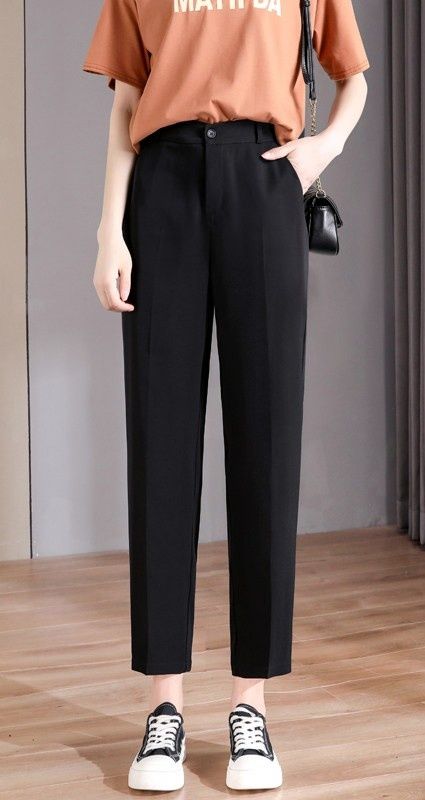 黒ファッション 八分丈細身スラックス煙管パンツ