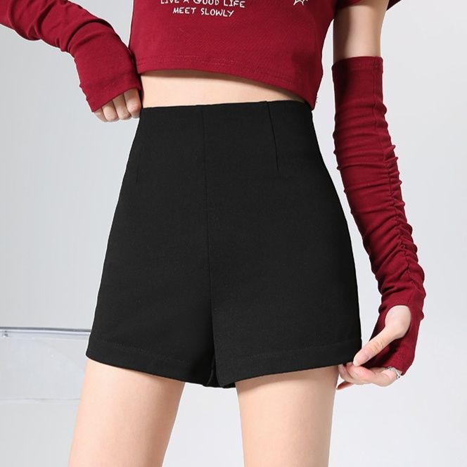 黒ファッション ハイウエストすっきりショートパンツ