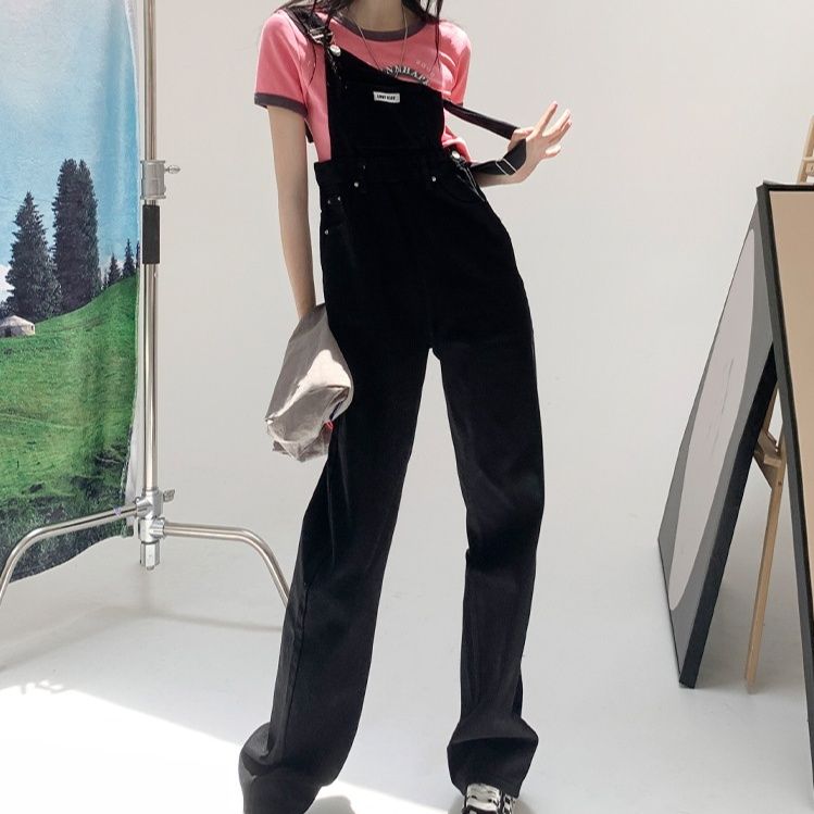 黒ファッション ワイドシルエットサロペットワンピース